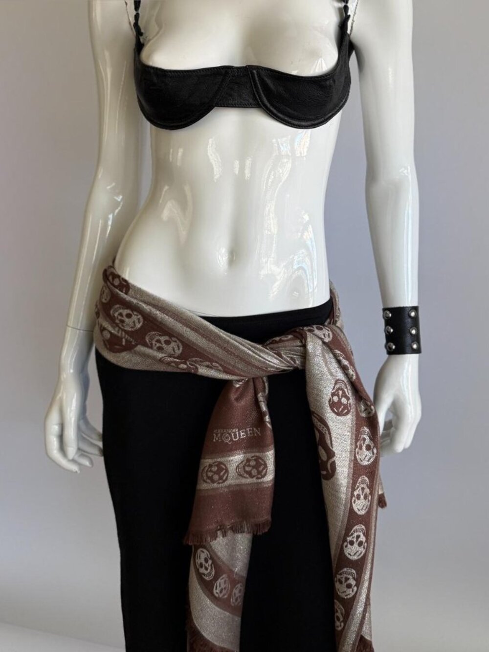 Alexander McQueen Skull Scarf Silk Shawl Brown Rare Classic Authentic Luxury